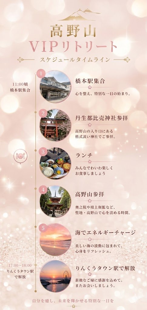 高野山VIPリトリート スケジュールタイムライン